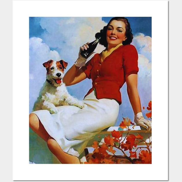 Vintage poster design woman with a dog t-shirt Wall Art by Tuff Tees